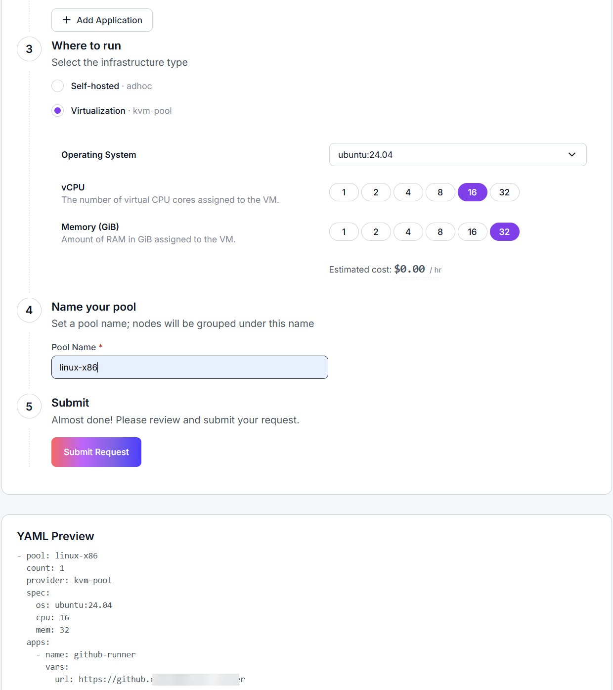 Self-serve CI control plane screenshot 2